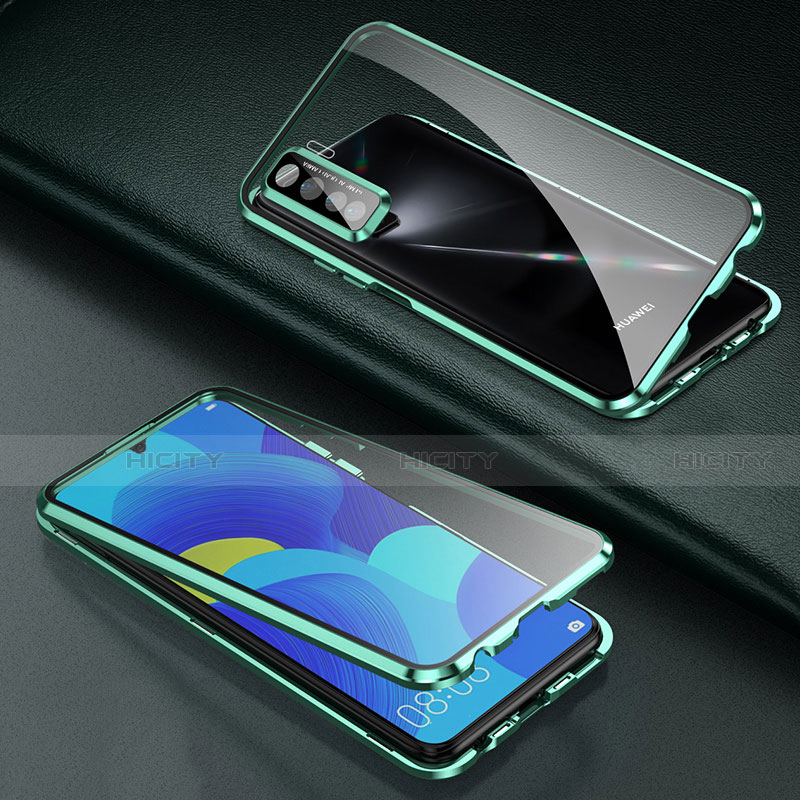 Custodia Lusso Alluminio Laterale Specchio 360 Gradi Cover T03 per Oppo A91 Verde