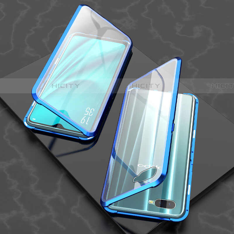 Custodia Lusso Alluminio Laterale Specchio 360 Gradi Cover T03 per Oppo RX17 Neo Blu