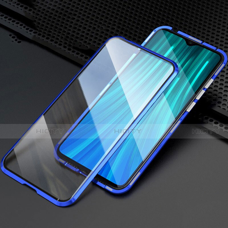 Custodia Lusso Alluminio Laterale Specchio 360 Gradi Cover T03 per Xiaomi Redmi Note 8 Pro Blu