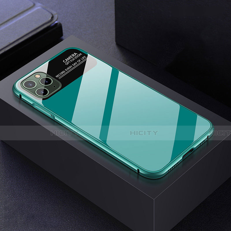 Custodia Lusso Alluminio Laterale Specchio 360 Gradi Cover T04 per Apple iPhone 11 Pro Max Ciano