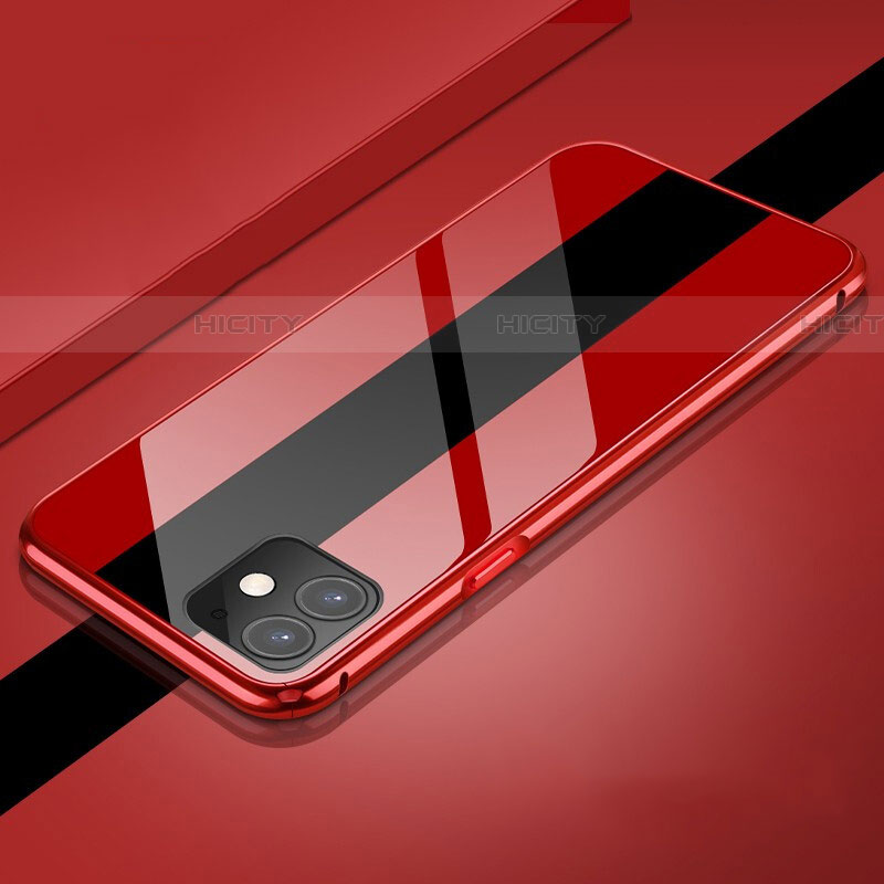 Custodia Lusso Alluminio Laterale Specchio 360 Gradi Cover T04 per Apple iPhone 11 Rosso