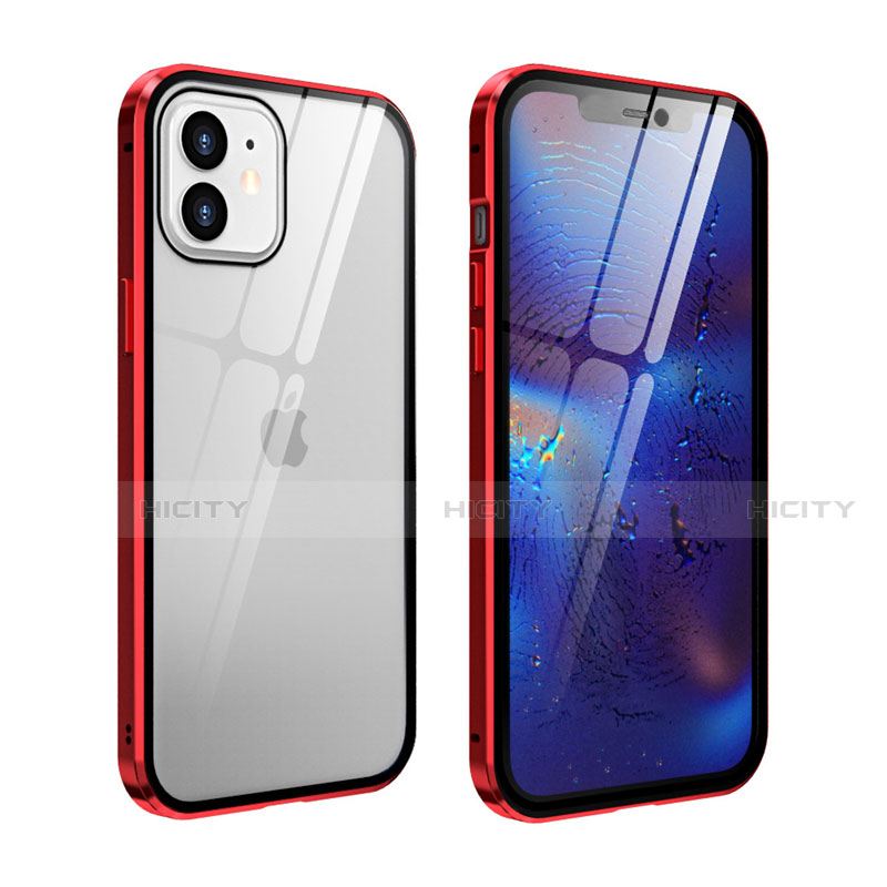 Custodia Lusso Alluminio Laterale Specchio 360 Gradi Cover T04 per Apple iPhone 12 Mini Rosso