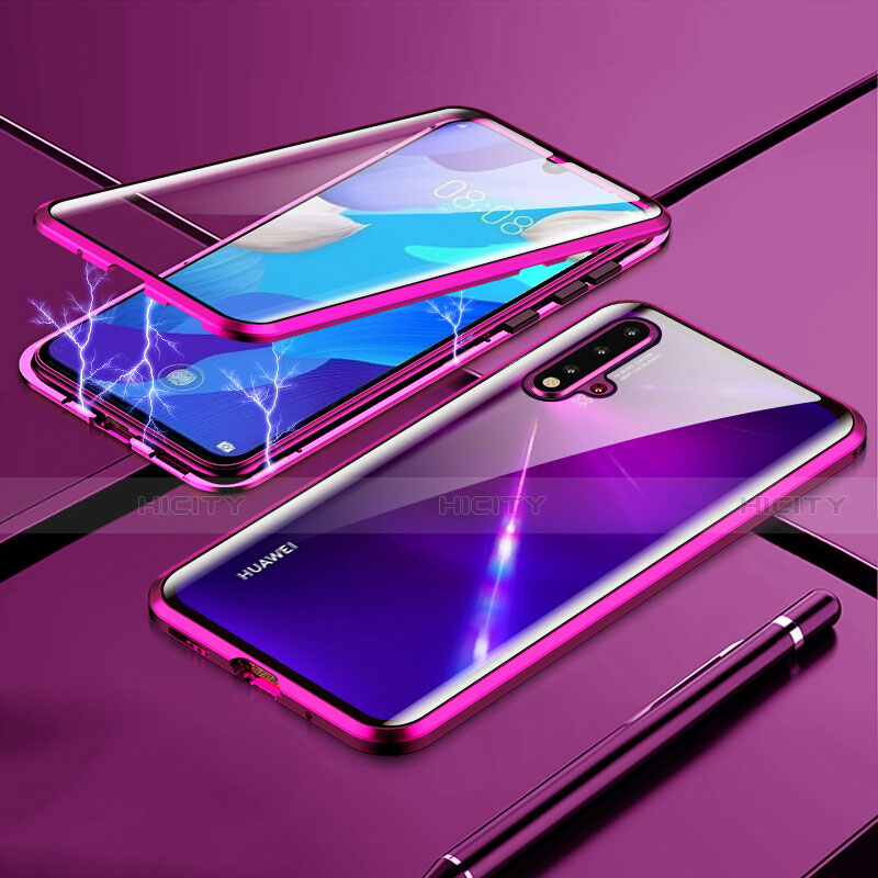 Custodia Lusso Alluminio Laterale Specchio 360 Gradi Cover T04 per Huawei Nova 5 Viola