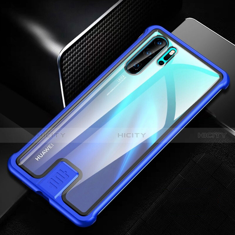 Custodia Lusso Alluminio Laterale Specchio 360 Gradi Cover T04 per Huawei P30 Pro Blu