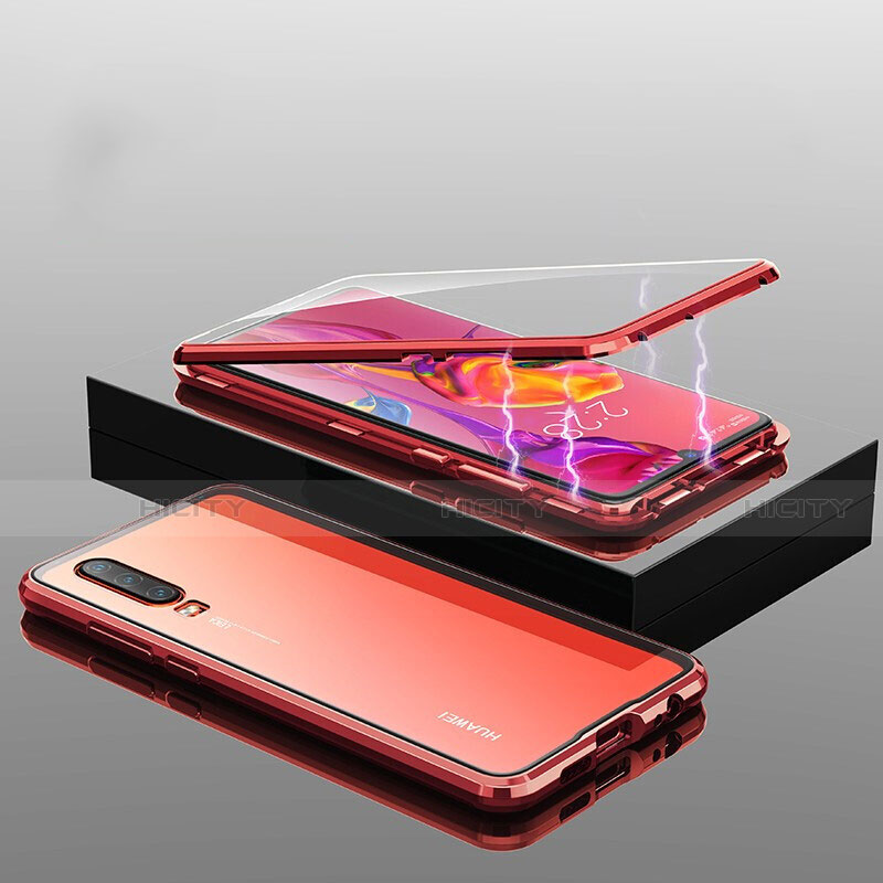 Custodia Lusso Alluminio Laterale Specchio 360 Gradi Cover T04 per Huawei P30 Rosso