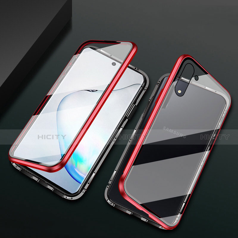 Custodia Lusso Alluminio Laterale Specchio 360 Gradi Cover T04 per Samsung Galaxy Note 10 5G Rosso e Nero