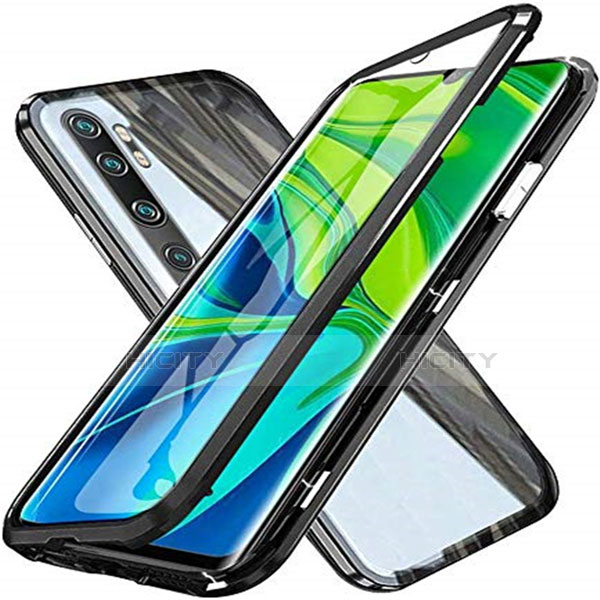 Custodia Lusso Alluminio Laterale Specchio 360 Gradi Cover T04 per Xiaomi Mi Note 10 Nero