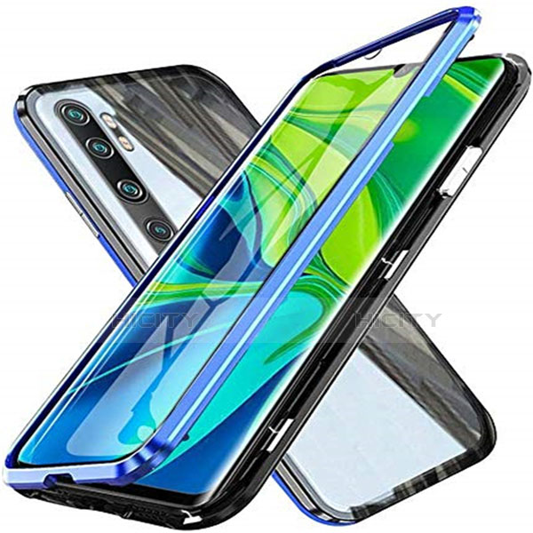 Custodia Lusso Alluminio Laterale Specchio 360 Gradi Cover T04 per Xiaomi Mi Note 10 Pro Blu