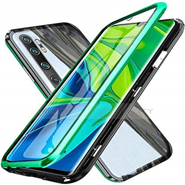 Custodia Lusso Alluminio Laterale Specchio 360 Gradi Cover T04 per Xiaomi Mi Note 10 Verde