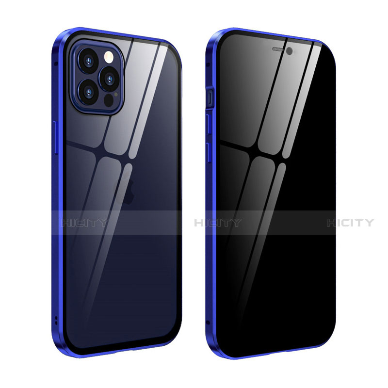 Custodia Lusso Alluminio Laterale Specchio 360 Gradi Cover T05 per Apple iPhone 12 Pro Blu