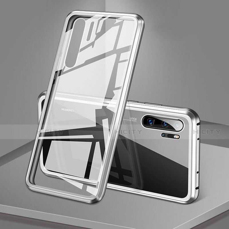 Custodia Lusso Alluminio Laterale Specchio 360 Gradi Cover T05 per Huawei P30 Pro Bianco