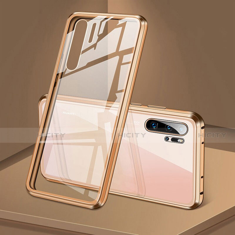 Custodia Lusso Alluminio Laterale Specchio 360 Gradi Cover T05 per Huawei P30 Pro New Edition Oro