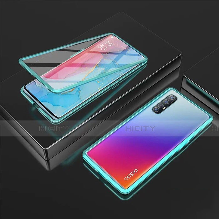 Custodia Lusso Alluminio Laterale Specchio 360 Gradi Cover T05 per Oppo Find X2 Neo Verde