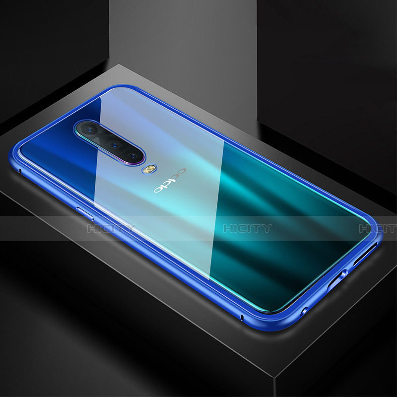 Custodia Lusso Alluminio Laterale Specchio 360 Gradi Cover T05 per Oppo R17 Pro Blu