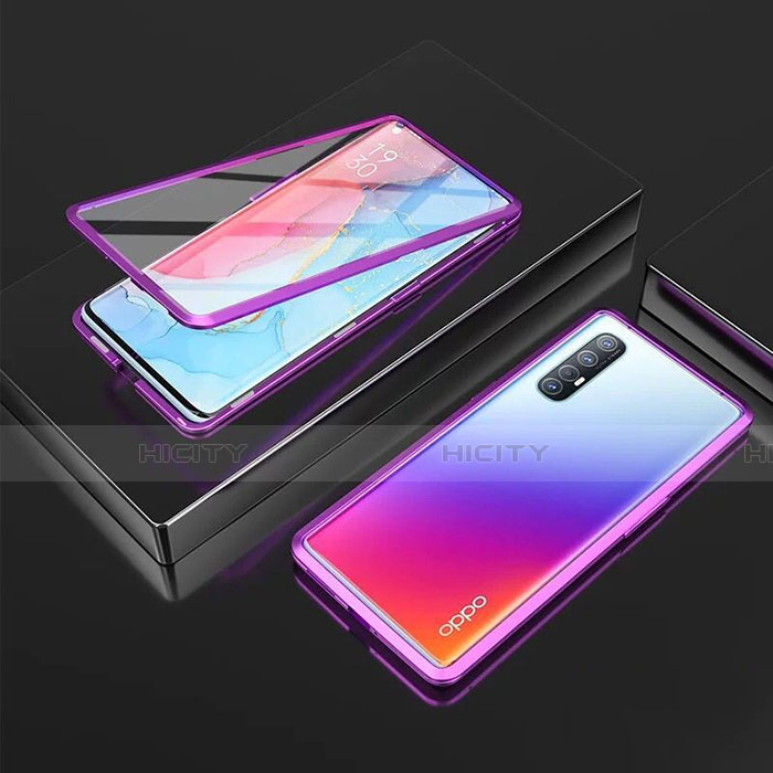 Custodia Lusso Alluminio Laterale Specchio 360 Gradi Cover T05 per Oppo Reno3 Pro Viola