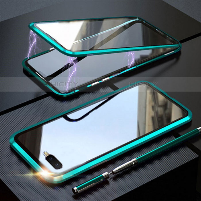 Custodia Lusso Alluminio Laterale Specchio 360 Gradi Cover T05 per Oppo RX17 Neo Verde