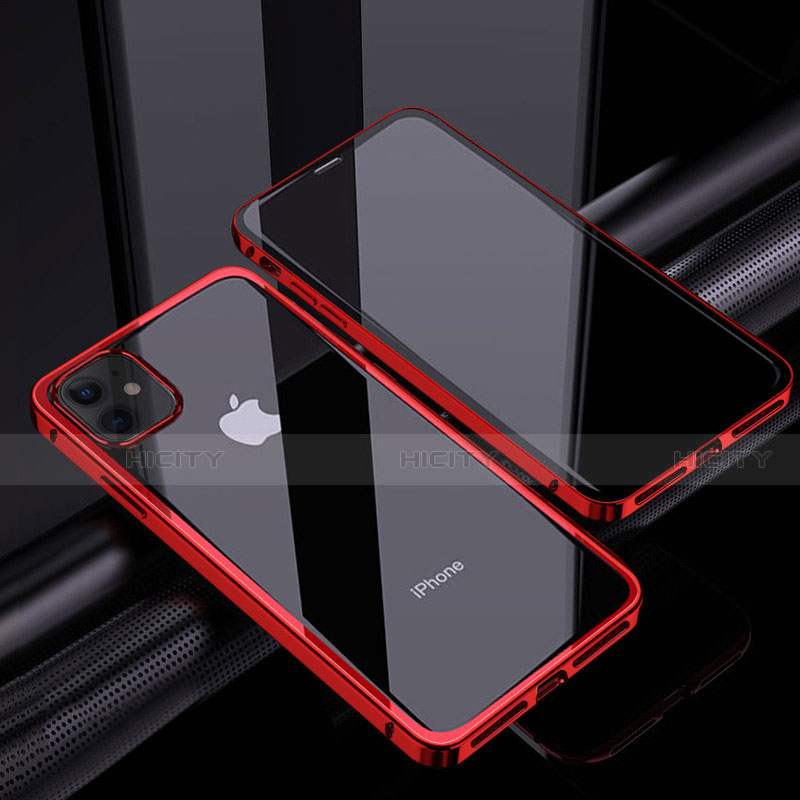 Custodia Lusso Alluminio Laterale Specchio 360 Gradi Cover T06 per Apple iPhone 12 Mini Rosso