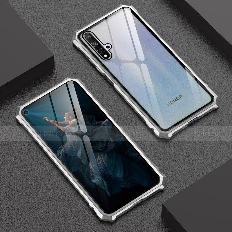 Custodia Lusso Alluminio Laterale Specchio 360 Gradi Cover T06 per Huawei Honor 20 Argento