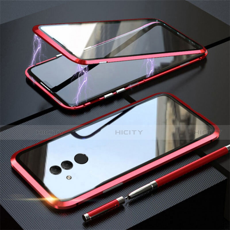 Custodia Lusso Alluminio Laterale Specchio 360 Gradi Cover T06 per Huawei Mate 20 Lite Rosso