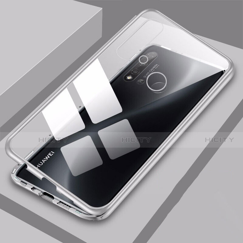 Custodia Lusso Alluminio Laterale Specchio 360 Gradi Cover T06 per Huawei Nova 5i Bianco
