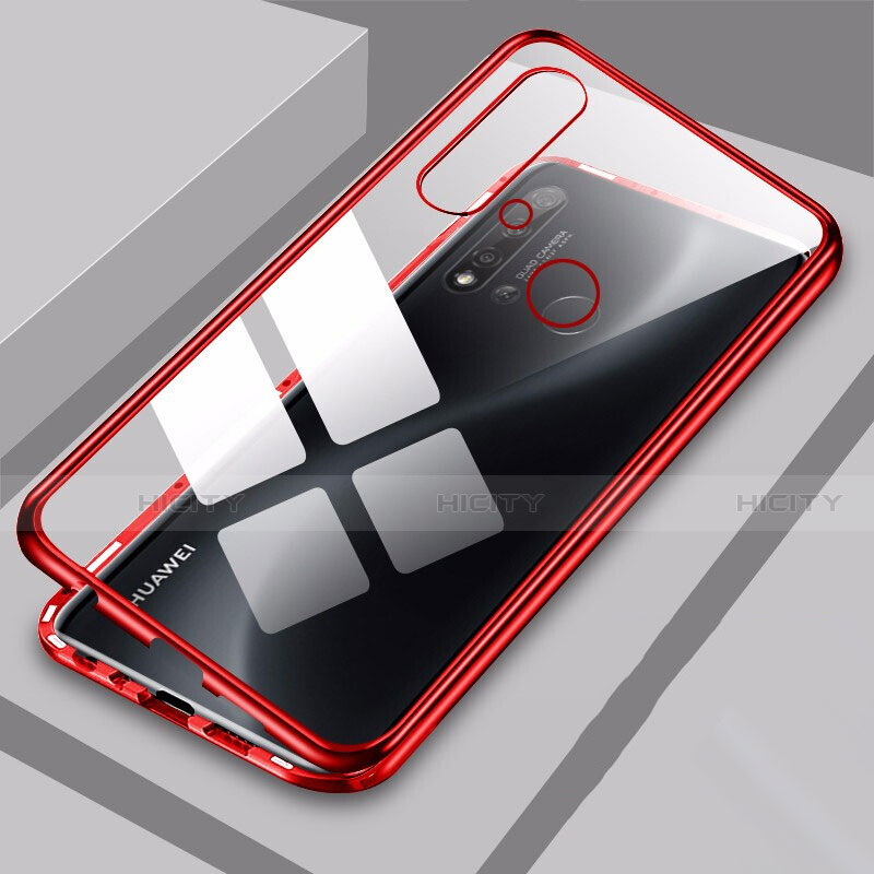 Custodia Lusso Alluminio Laterale Specchio 360 Gradi Cover T06 per Huawei Nova 5i Rosso