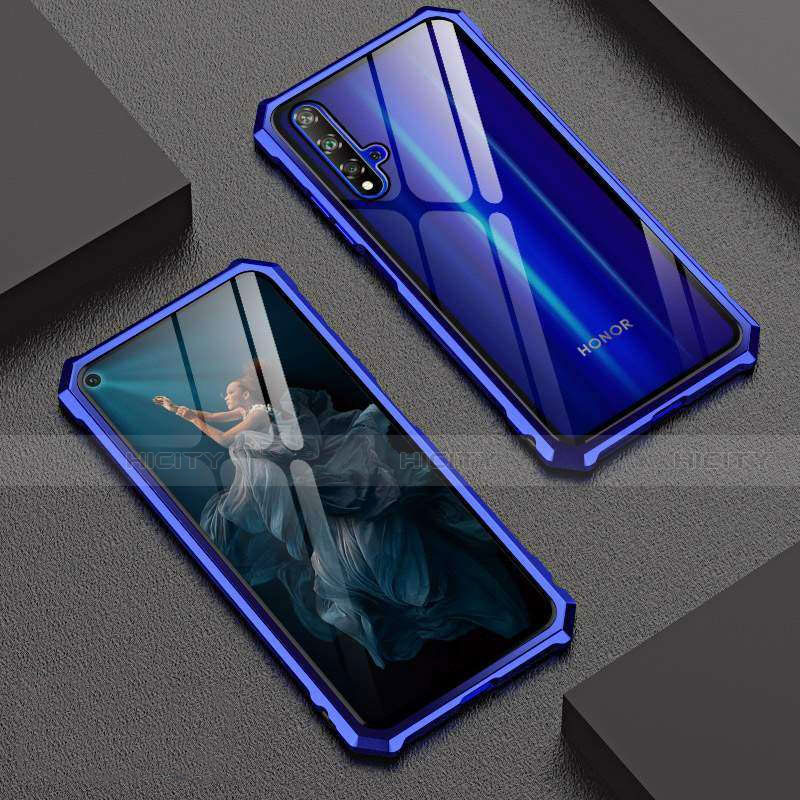 Custodia Lusso Alluminio Laterale Specchio 360 Gradi Cover T06 per Huawei Nova 5T Blu