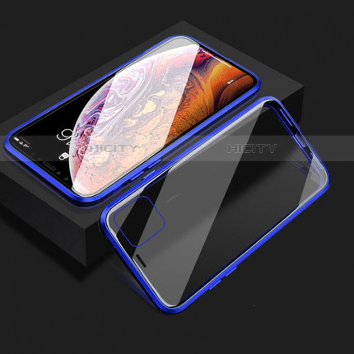 Custodia Lusso Alluminio Laterale Specchio 360 Gradi Cover T08 per Apple iPhone 11 Blu