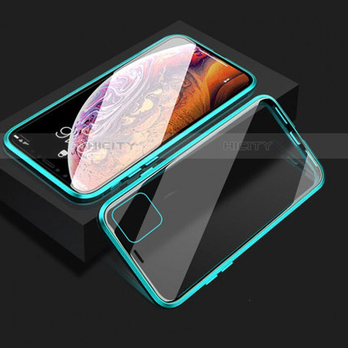 Custodia Lusso Alluminio Laterale Specchio 360 Gradi Cover T08 per Apple iPhone 11 Ciano