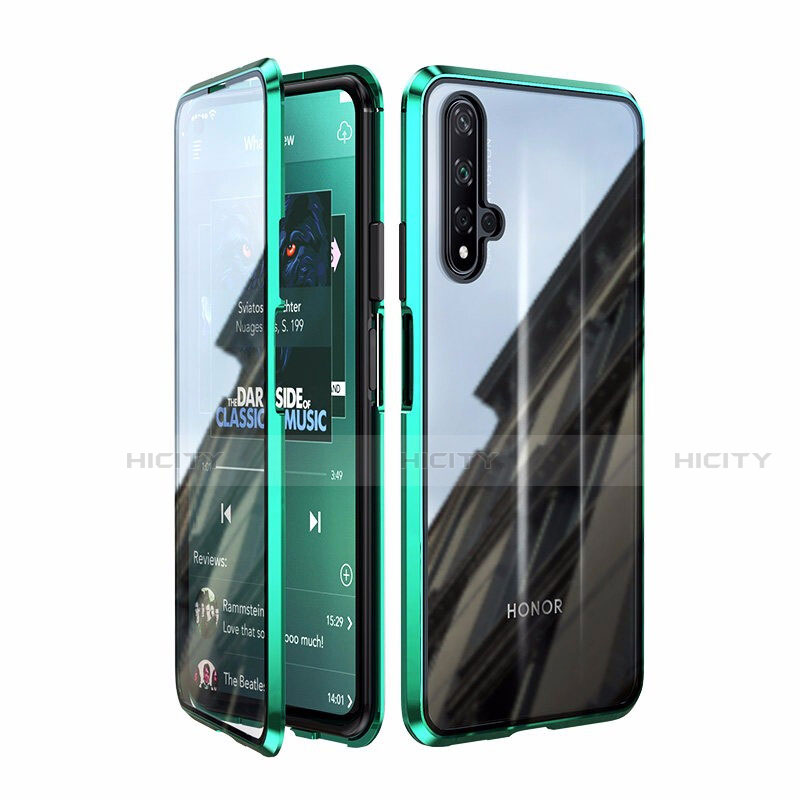 Custodia Lusso Alluminio Laterale Specchio 360 Gradi Cover T08 per Huawei Honor 20 Verde