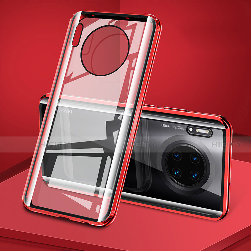 Custodia Lusso Alluminio Laterale Specchio 360 Gradi Cover T08 per Huawei Mate 30 5G Rosso
