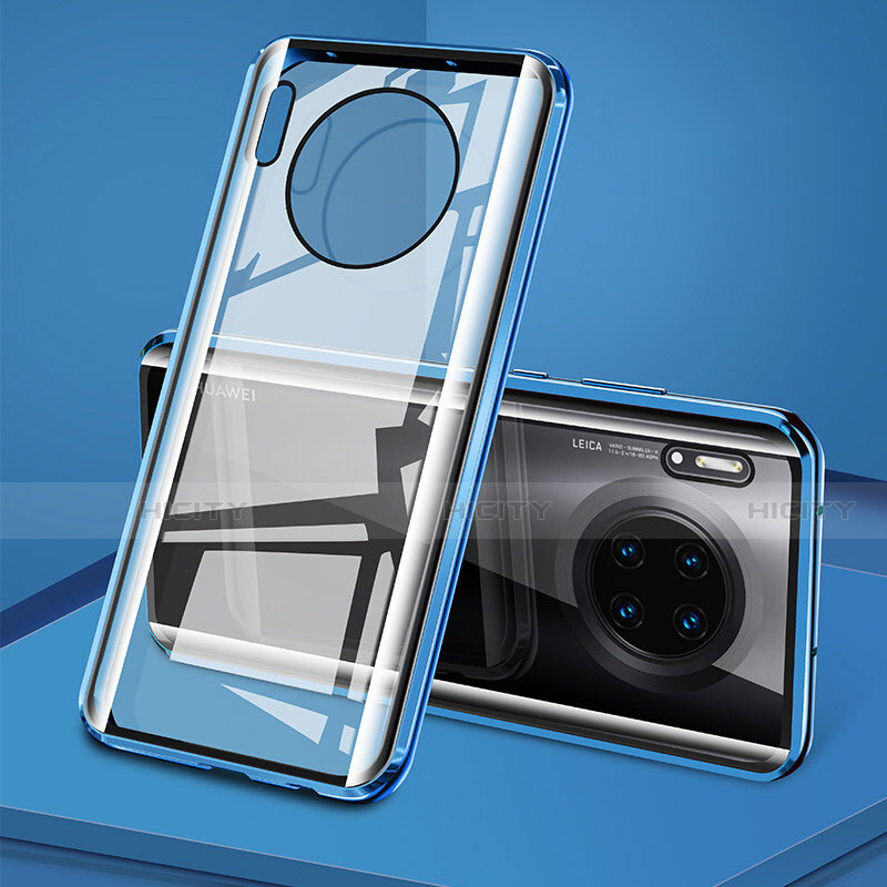 Custodia Lusso Alluminio Laterale Specchio 360 Gradi Cover T08 per Huawei Mate 30 Blu