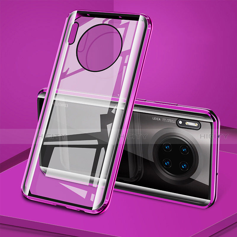 Custodia Lusso Alluminio Laterale Specchio 360 Gradi Cover T08 per Huawei Mate 30 Pro Viola