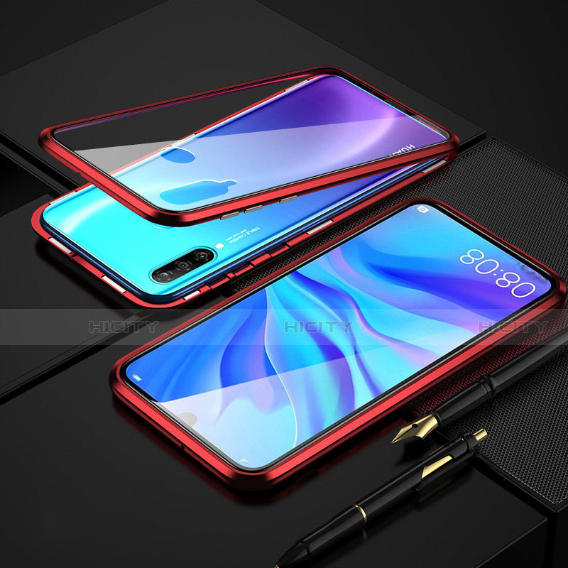 Custodia Lusso Alluminio Laterale Specchio 360 Gradi Cover T08 per Huawei Nova 4e Rosso