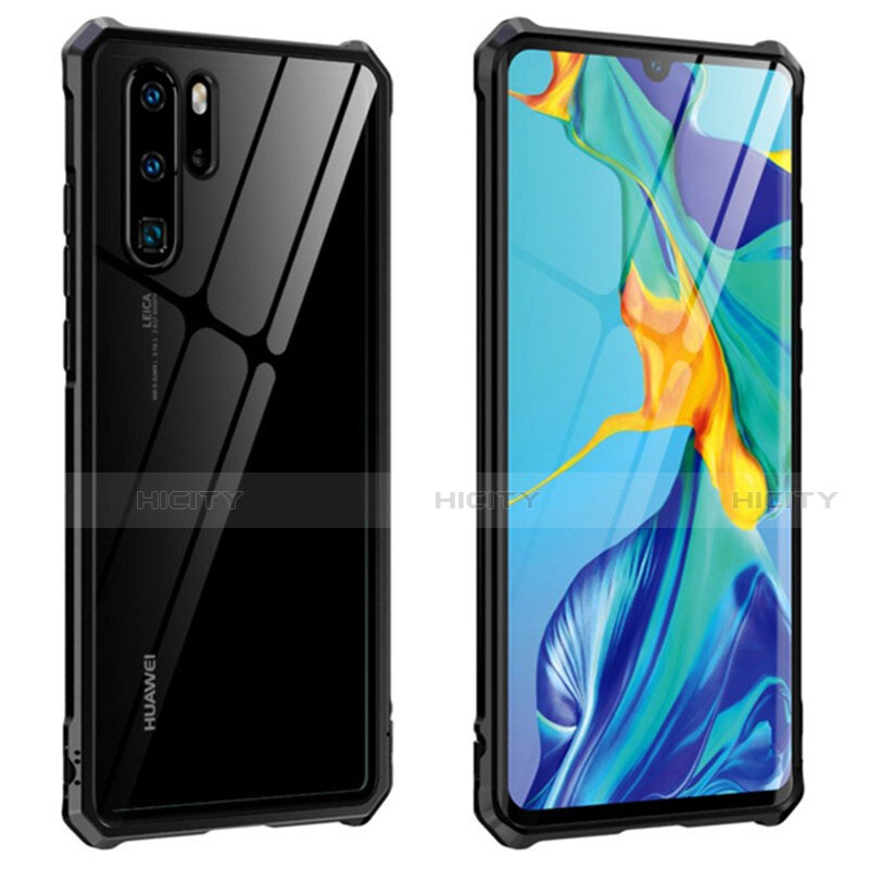 Custodia Lusso Alluminio Laterale Specchio 360 Gradi Cover T08 per Huawei P30 Pro Nero