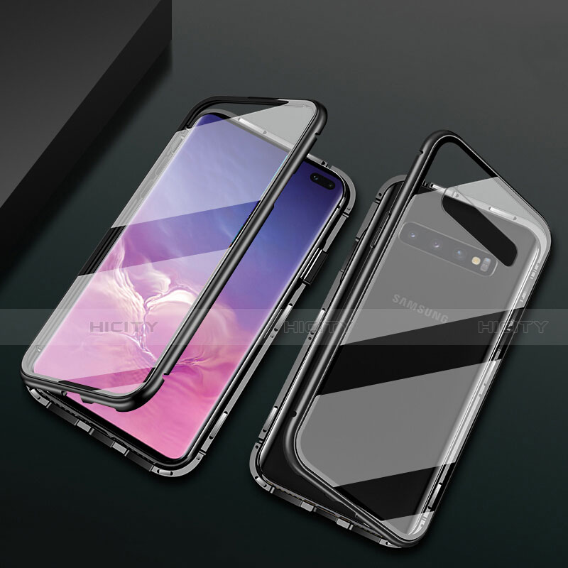 Custodia Lusso Alluminio Laterale Specchio 360 Gradi Cover T08 per Samsung Galaxy S10 Plus Nero