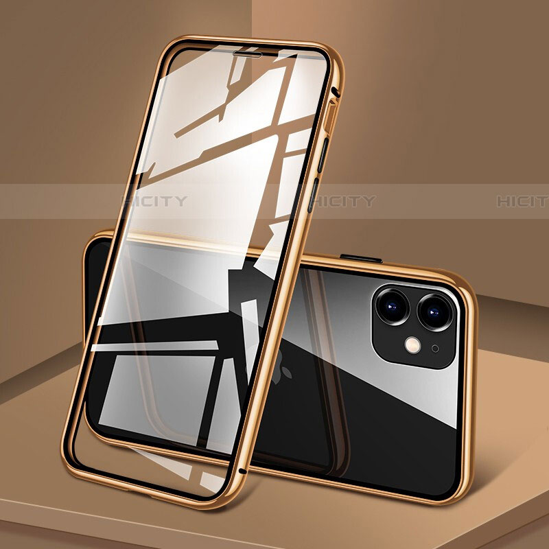 Custodia Lusso Alluminio Laterale Specchio 360 Gradi Cover T09 per Apple iPhone 11 Oro