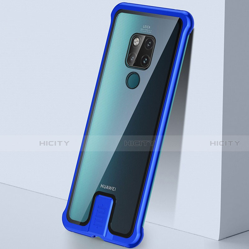 Custodia Lusso Alluminio Laterale Specchio 360 Gradi Cover T09 per Huawei Mate 20 Blu