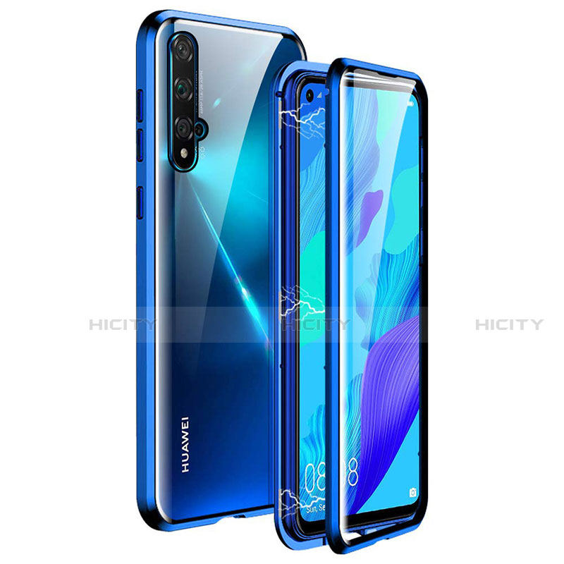 Custodia Lusso Alluminio Laterale Specchio 360 Gradi Cover T11 per Huawei Nova 5T Blu