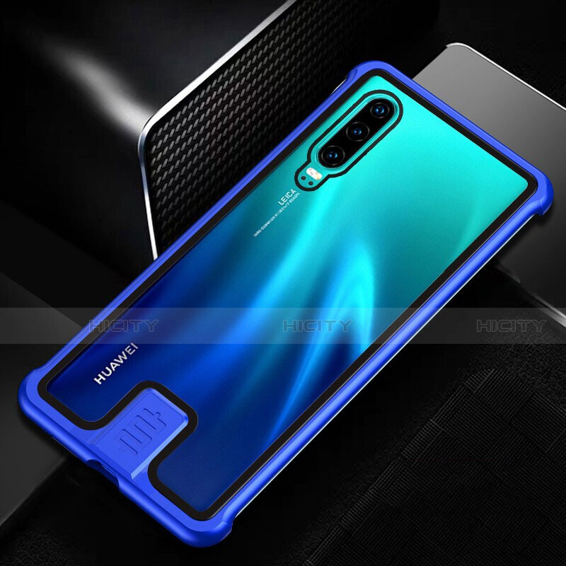 Custodia Lusso Alluminio Laterale Specchio 360 Gradi Cover T11 per Huawei P30 Blu