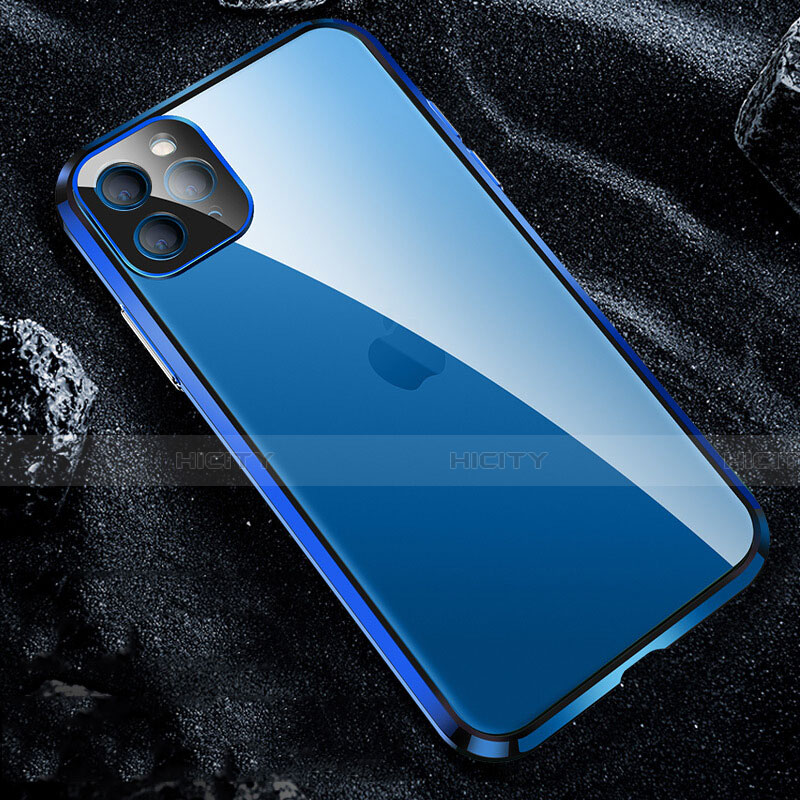 Custodia Lusso Alluminio Laterale Specchio 360 Gradi Cover T12 per Apple iPhone 11 Pro Blu