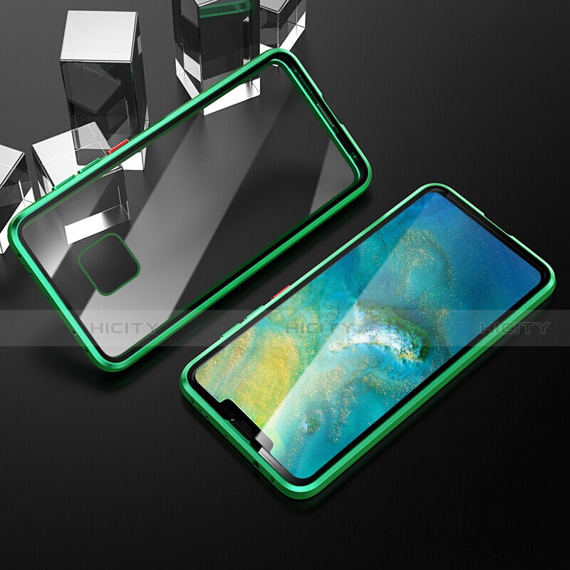 Custodia Lusso Alluminio Laterale Specchio 360 Gradi Cover T12 per Huawei Mate 20 Pro Verde