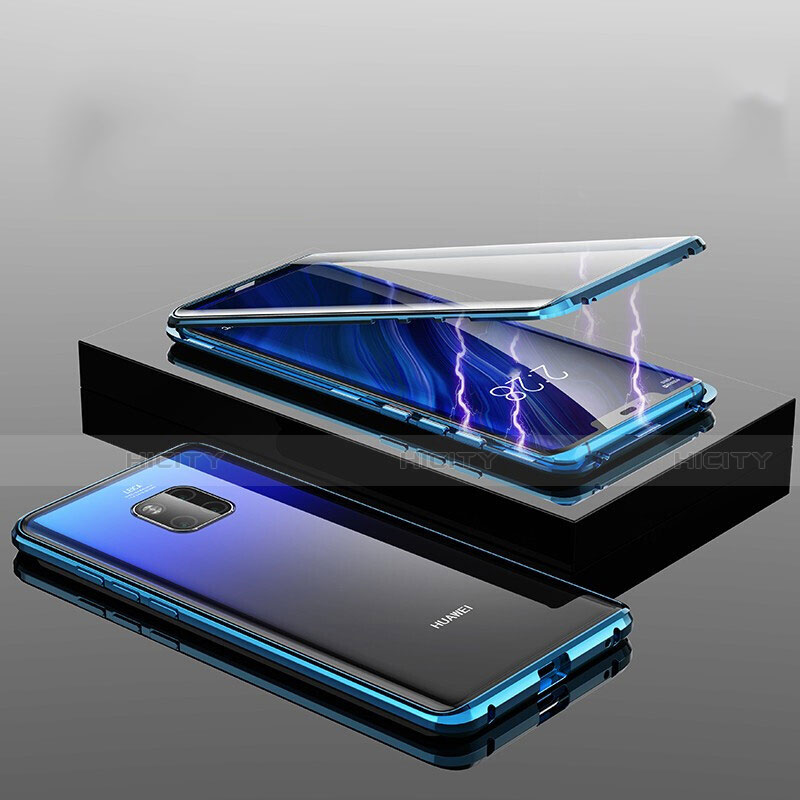 Custodia Lusso Alluminio Laterale Specchio 360 Gradi Cover T14 per Huawei Mate 20 Pro Blu