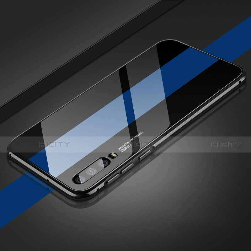 Custodia Lusso Alluminio Laterale Specchio 360 Gradi Cover T14 per Huawei P30 Blu e Nero