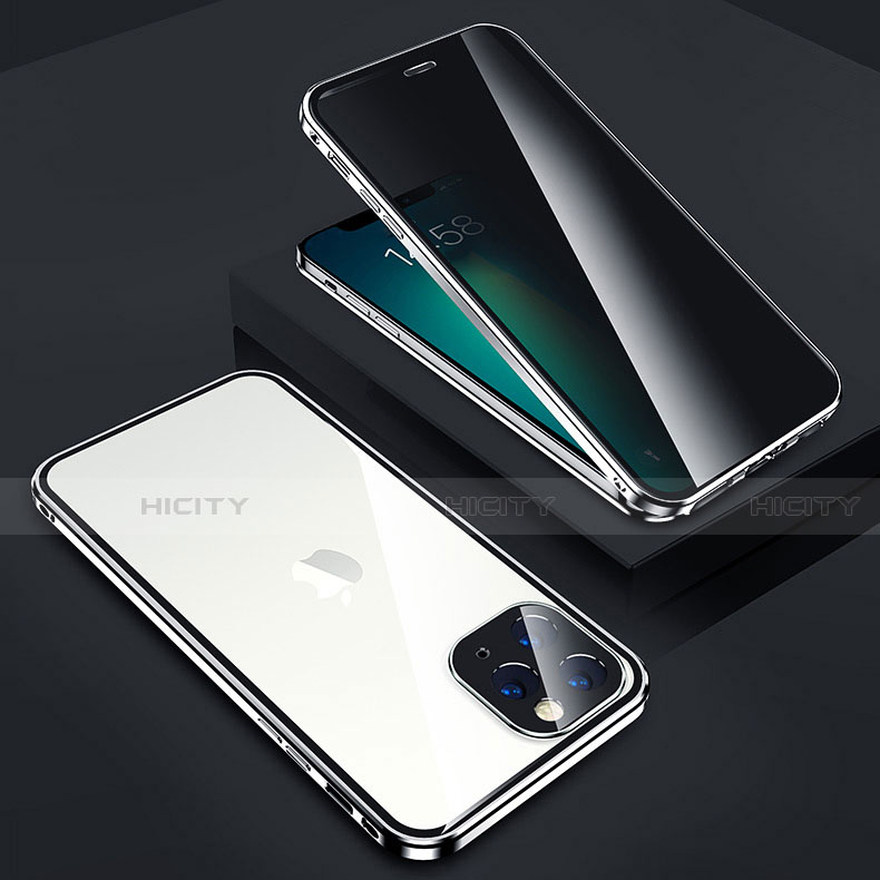 Custodia Lusso Alluminio Laterale Specchio 360 Gradi Cover Z05 per Apple iPhone 13 Pro Argento