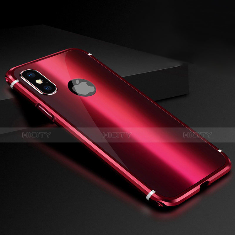 Custodia Lusso Alluminio Laterale Specchio Cover A01 per Apple iPhone X Rosso