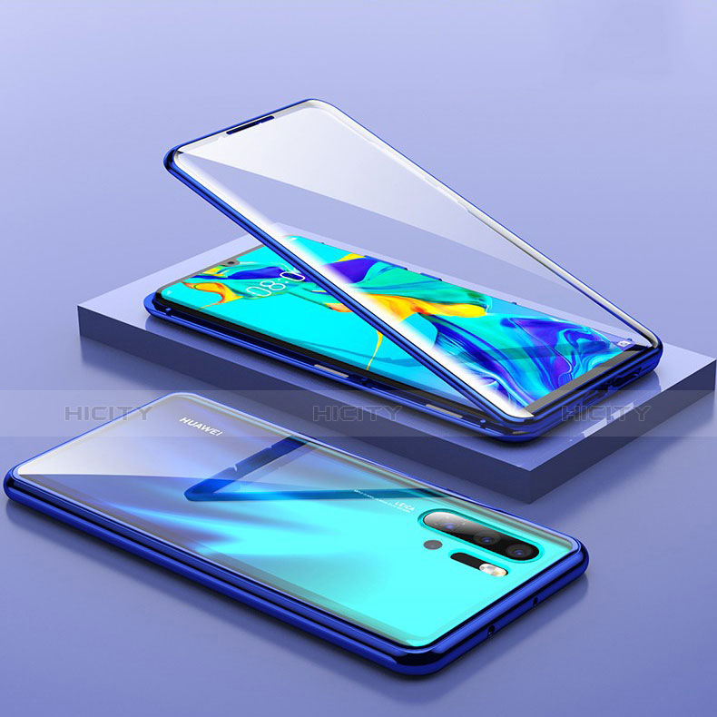 Custodia Lusso Alluminio Laterale Specchio Cover M01 per Huawei P30 Pro Blu