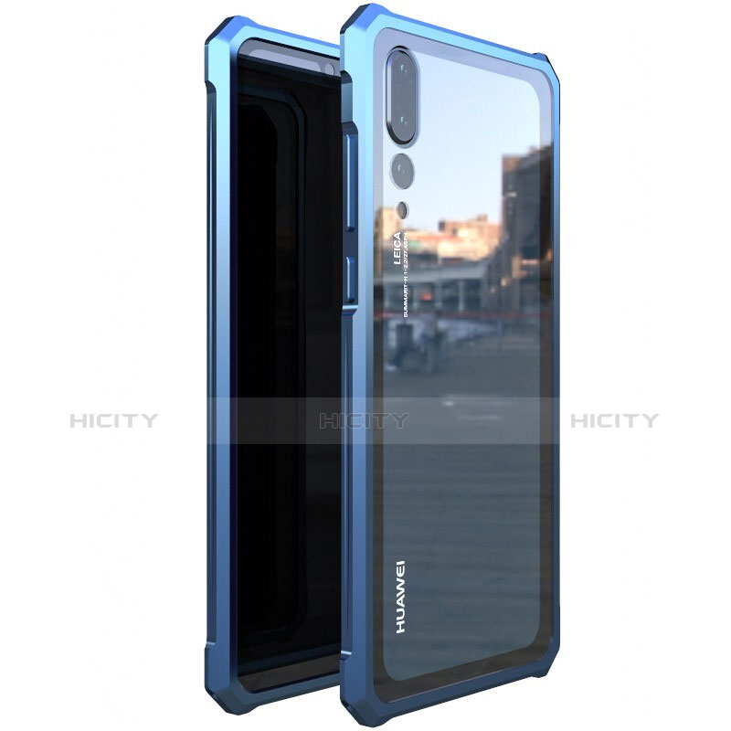 Custodia Lusso Alluminio Laterale Specchio Cover M03 per Huawei P20 Pro Blu