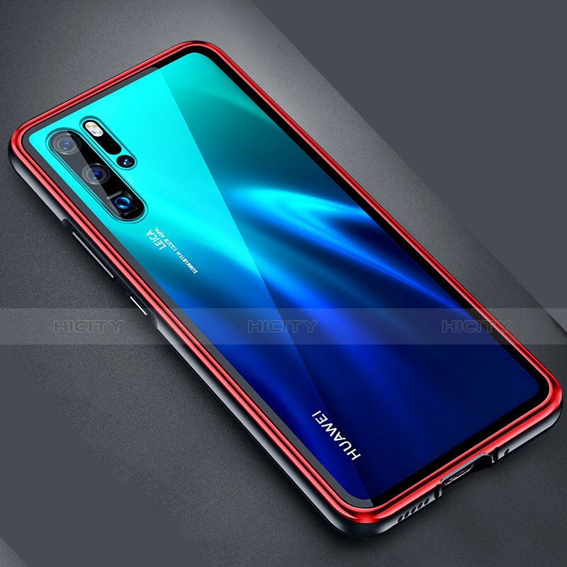 Custodia Lusso Alluminio Laterale Specchio Cover M04 per Huawei P30 Pro New Edition Rosso