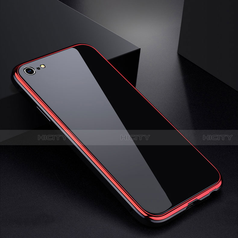 Custodia Lusso Alluminio Laterale Specchio Cover per Apple iPhone 6S Plus Rosso e Nero