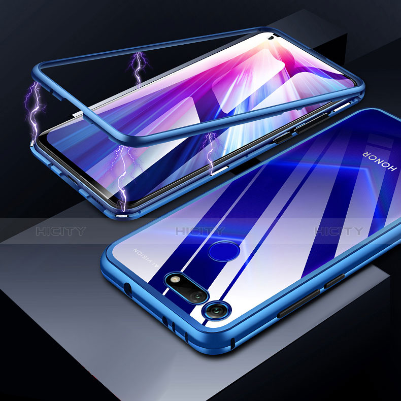 Custodia Lusso Alluminio Laterale Specchio Cover per Huawei Honor V20 Blu